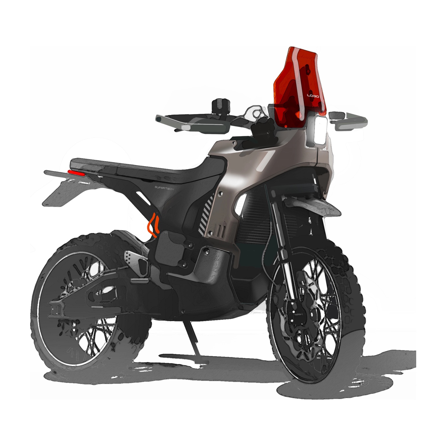 YTEM motorcycle concept, sketch resolved to render